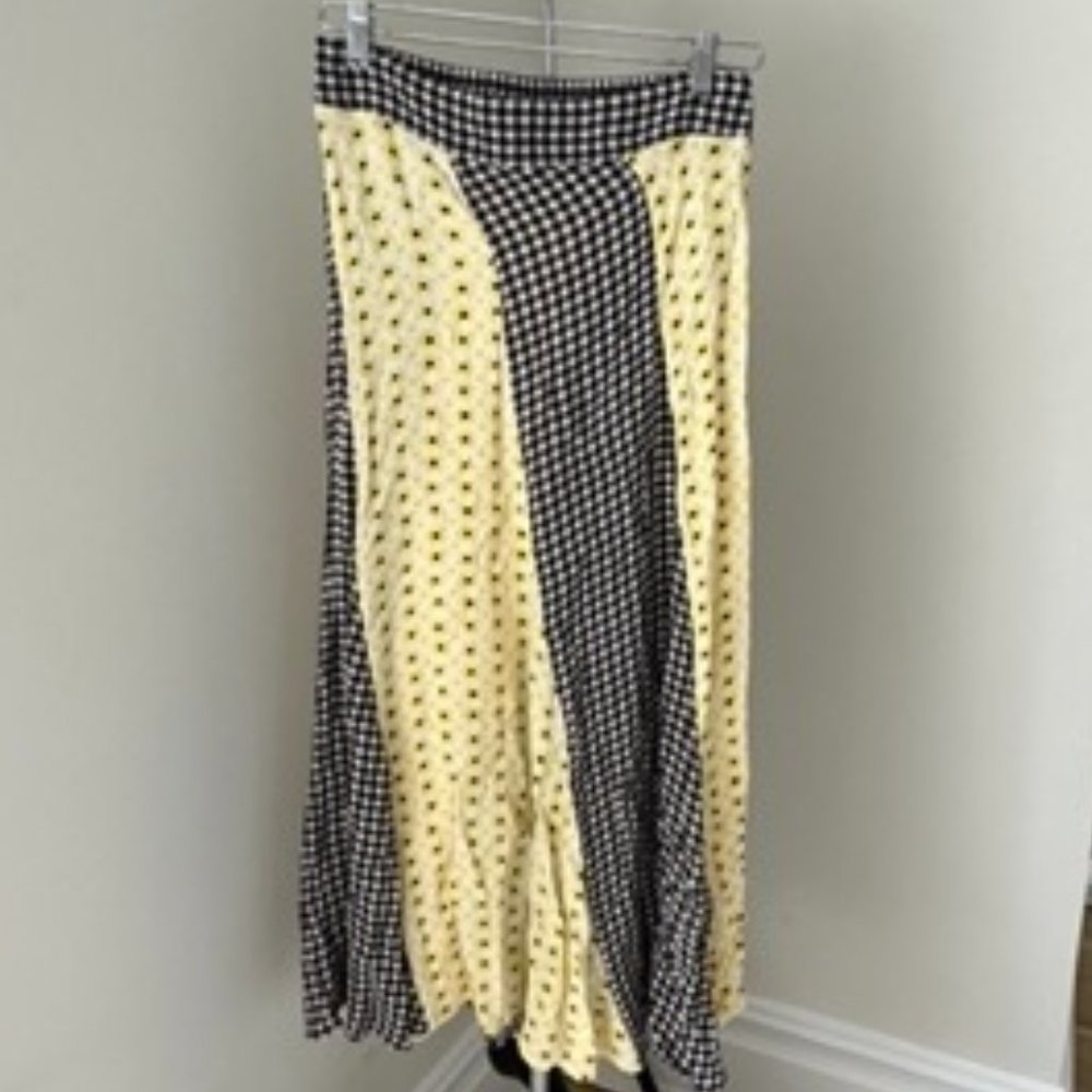 Ganni Daisy & Gingham Printed crepe midi skirt